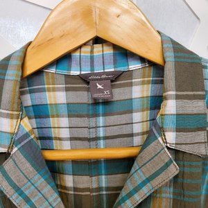 Women's Casual Plaid Top, Eddie Bauer, XS, flaw